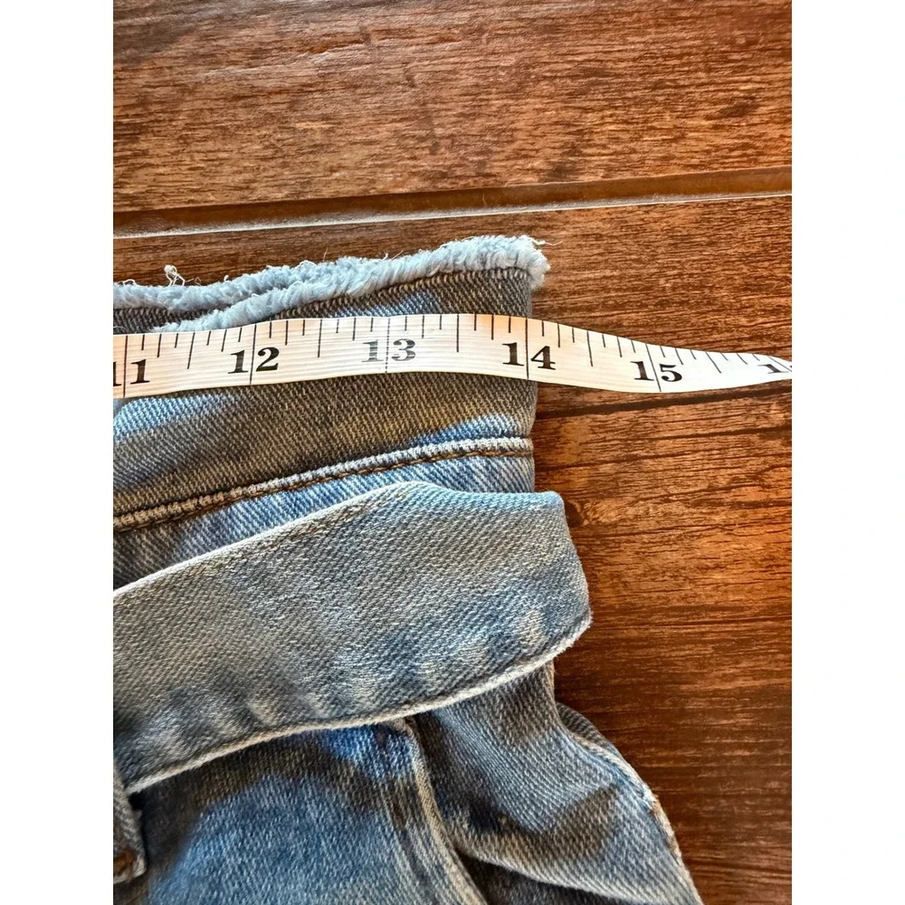 7 For All Mankind Paperbag Waist Denim Shorts Light Wash Blue Belted Size 27